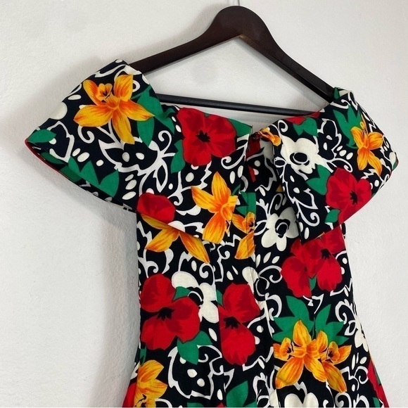 NU MODE Vintage Pin Up Style Floral Off The Shoulder Collar Dress Size 9/10 - Picture 7 of 15
